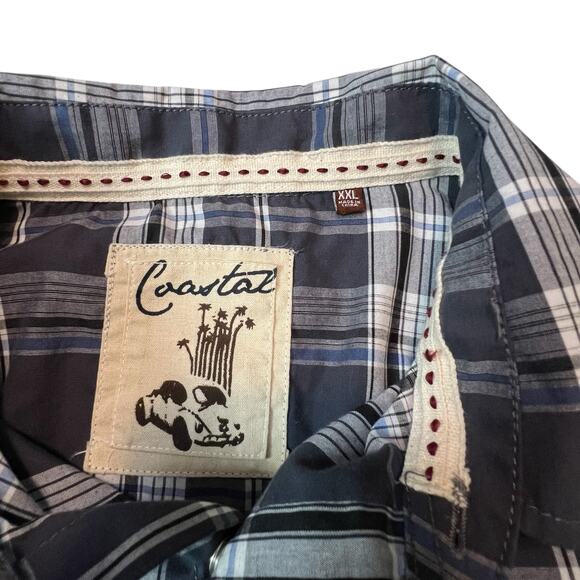 Coastal XXL Western Pearl Snap Plaid Shirt Blue Gray Long Sleeve Cotton Blend - Picture 4 of 10